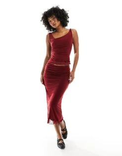 Reclaimed Vintage Ruched Top Co-ord In Burgundy For Women -Closet Theory Her 205695523 3