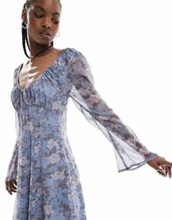 Reclaimed Vintage Midi Long Sleeve Tea Dress In Floral Print For Women Multi -Closet Theory Her 205705554 2