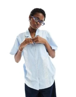 Reclaimed Vintage Shirt With Broderie Detail In Blue For Women Multi -Closet Theory Her 205705556 1 multi 1