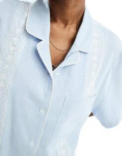 Reclaimed Vintage Shirt With Broderie Detail In Blue For Women Multi -Closet Theory Her 205705556 2