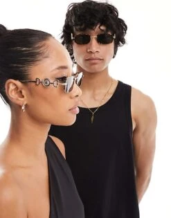 Reclaimed Vintage Unisex 90s Rectangle Wire Sunglasses In Tort For Unisex -Closet Theory Her 205709398 1 tort 1