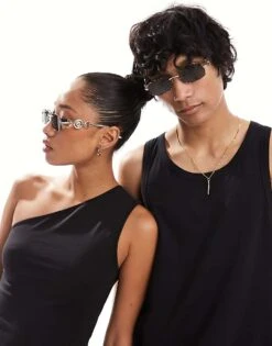 Reclaimed Vintage Unisex 90s Rectangle Wire Sunglasses In Tort For Unisex -Closet Theory Her 205709398 4