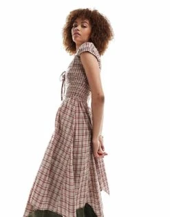 Reclaimed Vintage Check Mini Dress With Lace Up Front For Women -Closet Theory Her 205710845 1 check 1