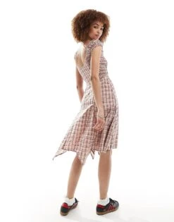 Reclaimed Vintage Check Mini Dress With Lace Up Front For Women -Closet Theory Her 205710845 3