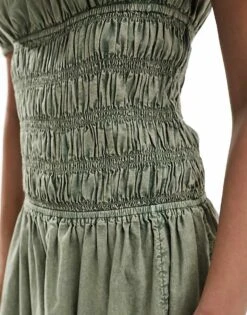 Reclaimed Vintage Shirred Waist Maxi Dress In Washed Khaki For Women Washed Green -Closet Theory Her 205710989 4