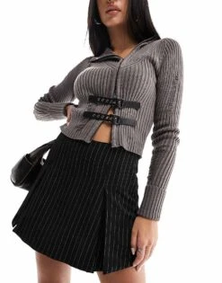 Reclaimed Vintage Skort In Pinstripe For Women Black And White