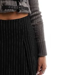 Reclaimed Vintage Skort In Pinstripe For Women Black And White -Closet Theory Her 205729050 3