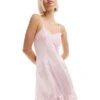 Reclaimed Vintage Mini Slip Dress In Pink With Lace And Bow Details For Women -Closet Theory Her 205730002 1 pink