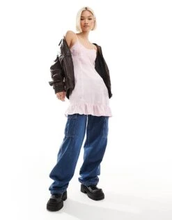 Reclaimed Vintage Mini Slip Dress In Pink With Lace And Bow Details For Women -Closet Theory Her 205730002 4