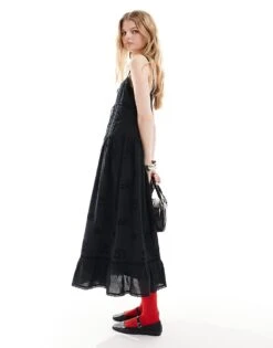 Reclaimed Vintage Tiered Western Cowgirl Midi Dress In Black For Women -Closet Theory Her 205730017 2