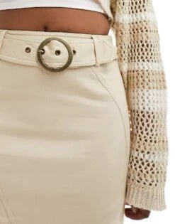 Reclaimed Vintage Linen Maxi Skirt With Y2k Belt For Women Beige -Closet Theory Her 205735930 3