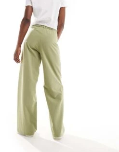 Reclaimed Vintage Mensy Wide Leg Trouser In Green Pinstripe For Women -Closet Theory Her 205766633 3
