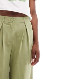 Reclaimed Vintage Mensy Wide Leg Trouser In Green Pinstripe For Women -Closet Theory Her 205766633 5