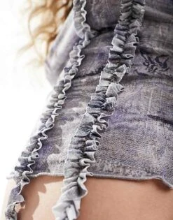 Reclaimed Vintage 3/4 Denim Slash Neck Top For Women Blue -Closet Theory Her 205799553 3