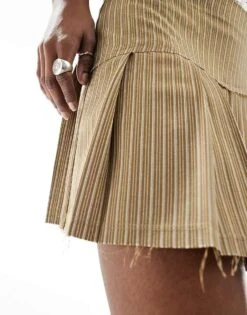 Reclaimed Vintage Boxer Waistband Pleated Tailored Skirt Mini Skirt In Brown Pinstripe For Women Multi -Closet Theory Her 205803295 3