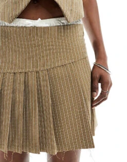 Reclaimed Vintage Boxer Waistband Pleated Tailored Skirt Mini Skirt In Brown Pinstripe For Women Multi -Closet Theory Her 205803295 5
