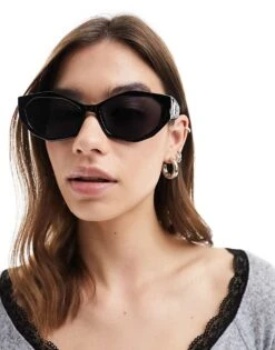 Reclaimed Vintage Square Cat Eye Sunglasses In Black For Women