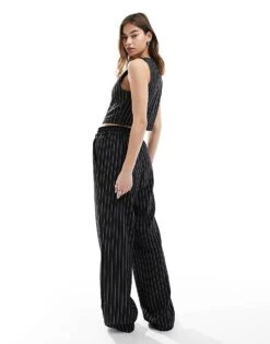 Reclaimed Vintage Pull On Tailored Straight Leg Pinstripe Trouser With Satin Waistband Detail For Women Multi -Closet Theory Her 205806315 1 multi 1