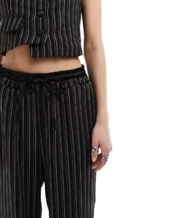 Reclaimed Vintage Pull On Tailored Straight Leg Pinstripe Trouser With Satin Waistband Detail For Women Multi -Closet Theory Her 205806315 2