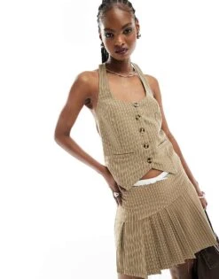 Reclaimed Vintage Waistcoat In Brown Pinstripe For Women Multi -Closet Theory Her 205806383 1 multi 1