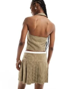 Reclaimed Vintage Waistcoat In Brown Pinstripe For Women Multi -Closet Theory Her 205806383 3