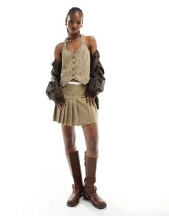 Reclaimed Vintage Waistcoat In Brown Pinstripe For Women Multi -Closet Theory Her 205806383 4