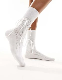 Reclaimed Vintage Socks With Bows In White For Women