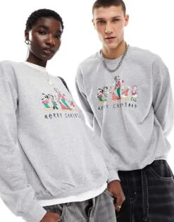 Reclaimed Vintage Unisex Disney Licensed Christmas Sweat In Grey For Unisex -Closet Theory Her 205852443 1 grey 1
