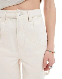 Reclaimed Vintage Unisex Longer Length Denim Carpenter Jorts In Ecru For Unisex -Closet Theory Her 205856249 3