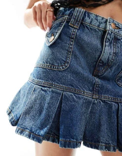 Reclaimed Vintage Pleated Denim Western Mini Skirt For Women Indigo Wash -Closet Theory Her 205883045 3