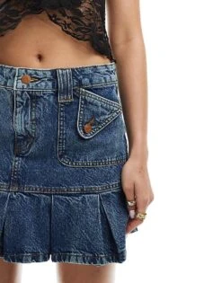 Reclaimed Vintage Pleated Denim Western Mini Skirt For Women Indigo Wash -Closet Theory Her 205883045 5