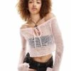 Reclaimed Vintage Knitted Bardot With Flute Sleeve For Women Pink -Closet Theory Her 205883876 1 pink
