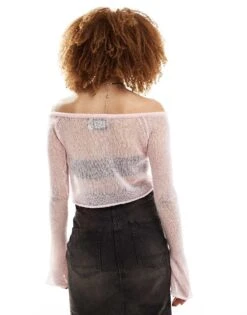 Reclaimed Vintage Knitted Bardot With Flute Sleeve For Women Pink -Closet Theory Her 205883876 3