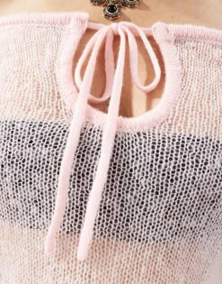 Reclaimed Vintage Knitted Bardot With Flute Sleeve For Women Pink -Closet Theory Her 205883876 4