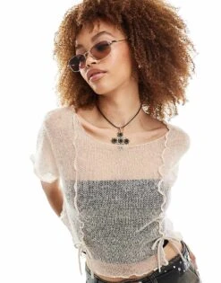 Reclaimed Vintage Knitted Top With Bow Detail For Women Stone -Closet Theory Her 205883919 1 stone 1