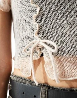 Reclaimed Vintage Knitted Top With Bow Detail For Women Stone -Closet Theory Her 205883919 3