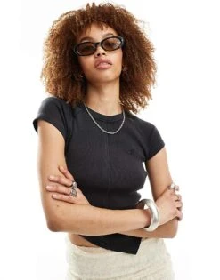 Reclaimed Vintage Asymmetric Baby Tee In Charcoal For Women -Closet Theory Her 205915782 1 charcoal 1