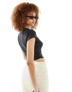 Reclaimed Vintage Asymmetric Baby Tee In Charcoal For Women -Closet Theory Her 205915782 4