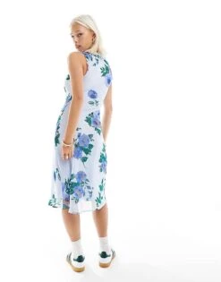 Reclaimed Vintage Midi Tea Dress In Blue Floral Print For Women Multi -Closet Theory Her 205926604 4