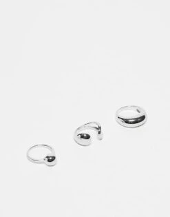 Reclaimed Vintage Unisex 3 Pack Wrap Around Rings In Silver For Unisex