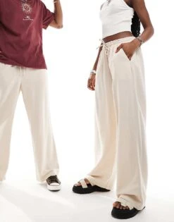 Reclaimed Vintage Unisex Linen Pull On Trouser In Ecru For Unisex -Closet Theory Her 205942912 4