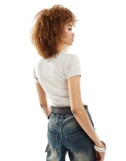 Reclaimed Vintage Lace Trim Ballet Baby Tee In Stone For Women -Closet Theory Her 205958087 2