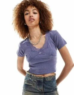 Reclaimed Vintage Lace Trim Ballet Baby Tee In Purple For Women -Closet Theory Her 205958105 2