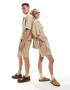 Reclaimed Vintage Unisex Textured Stripe Co-ord -Closet Theory Her 205964453 1 brownstripe 1