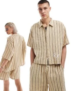 Reclaimed Vintage Unisex Textured Stripe Co-ord -Closet Theory Her 205964462 1 brownstripe