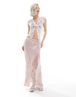 Reclaimed Vintage Limited Edition Spliced Maxi Slip Skirt With Lace Insert In Pink For Women
