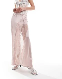 Reclaimed Vintage Limited Edition Spliced Maxi Slip Skirt With Lace Insert In Pink For Women -Closet Theory Her 205966427 5