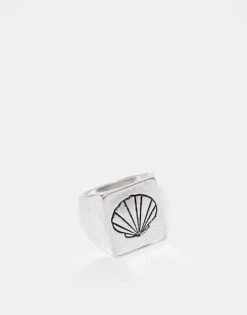 Reclaimed Vintage Unisex Doodly Shell Ring In Silver For Unisex