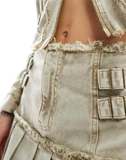 Reclaimed Vintage Limited Edition Distressed Denim Kilt Co-ord In Sand For Women -Closet Theory Her 205979540 3