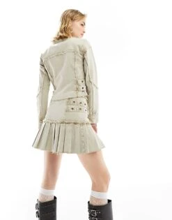 Reclaimed Vintage Limited Edition Distressed Denim Kilt Co-ord In Sand For Women -Closet Theory Her 205979540 4